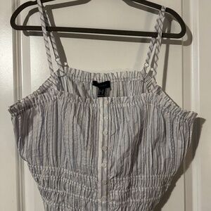 Forever 21 Crop Button Down Shirt Blue and White Striped